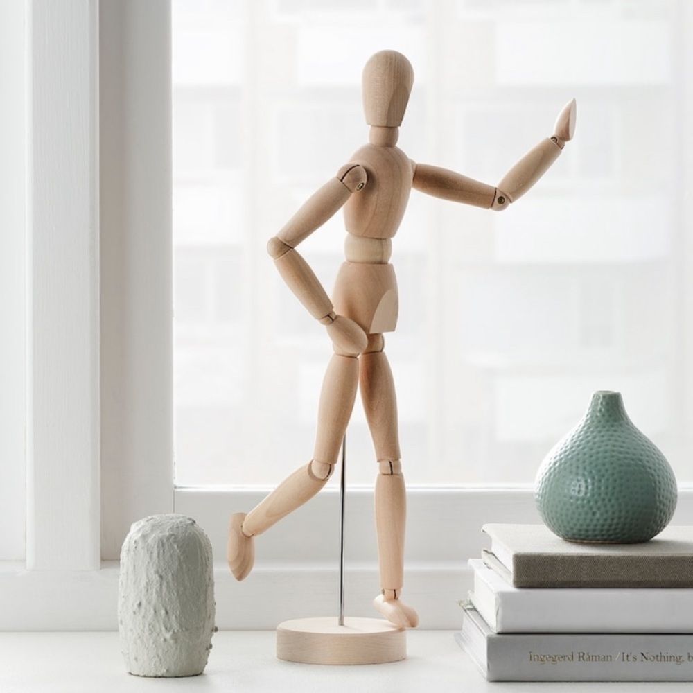 Wooden Mannequin Figurine, Natural, 13” Pose-able